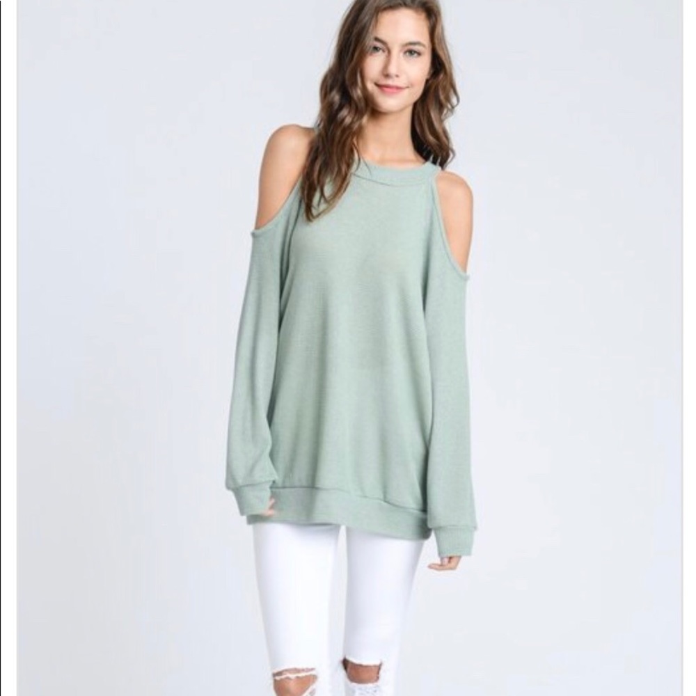 Waffle Knit Open Shoulder Top